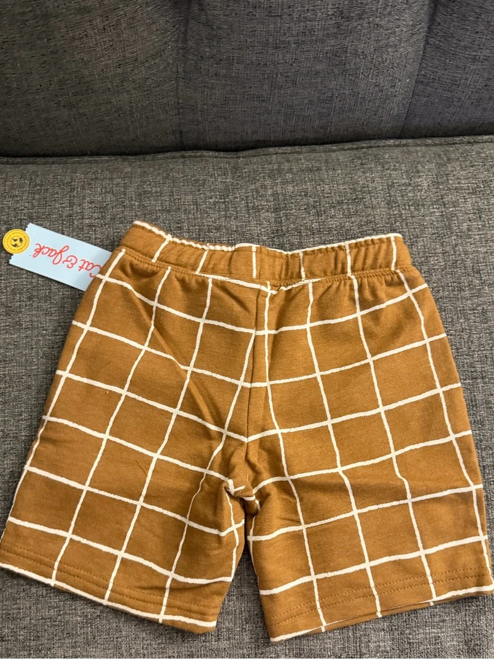 Cat & Jack Grid Print Drawstring Shorts - Mustard & White